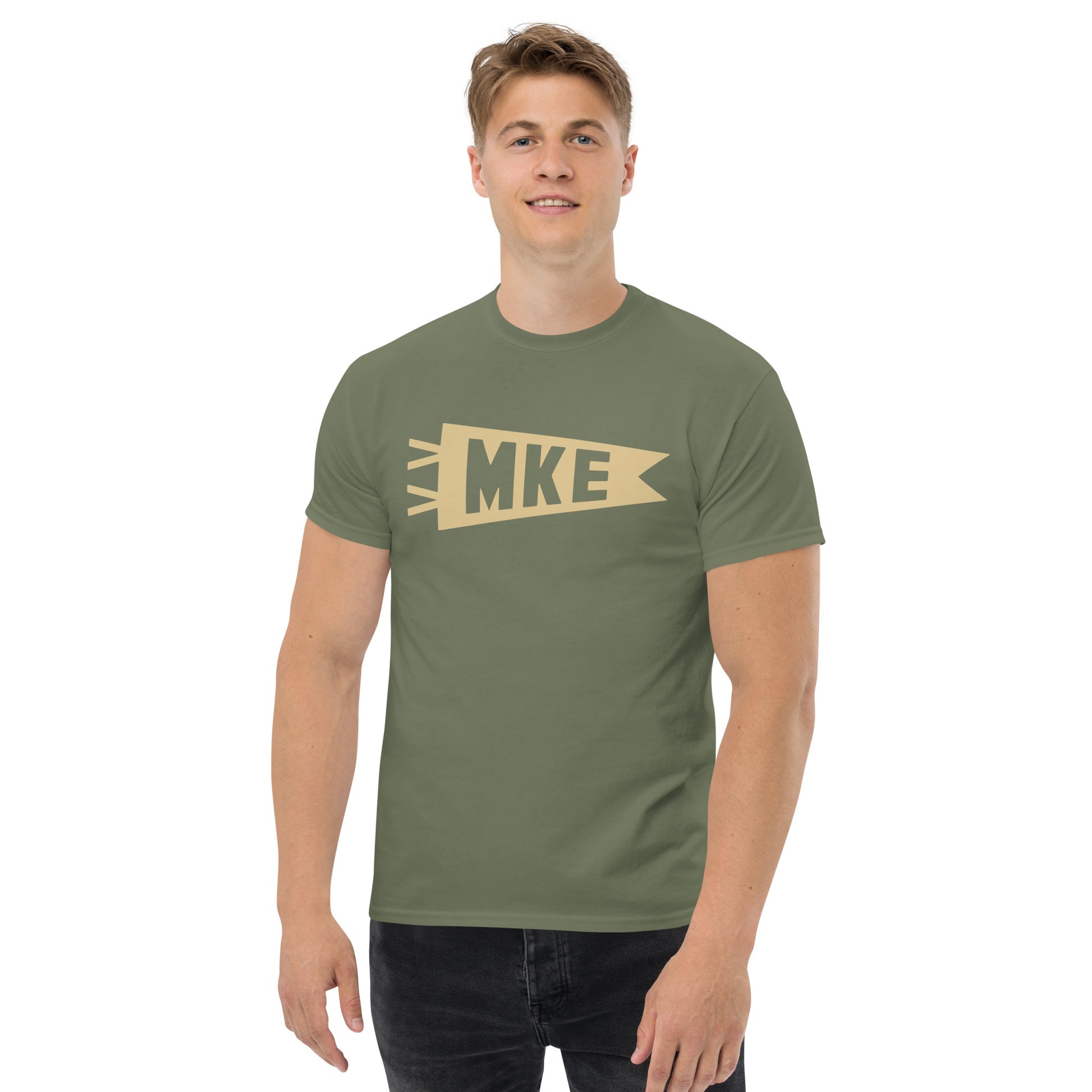 Airport Code Men's T-Shirt - Brown Graphic • MKE Milwaukee • YHM Designs - Image 03