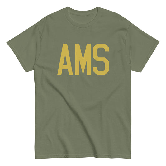 AMS Amsterdam Men's T-Shirt • Air Force Lettering in Old Gold • YHM Designs - Image 02