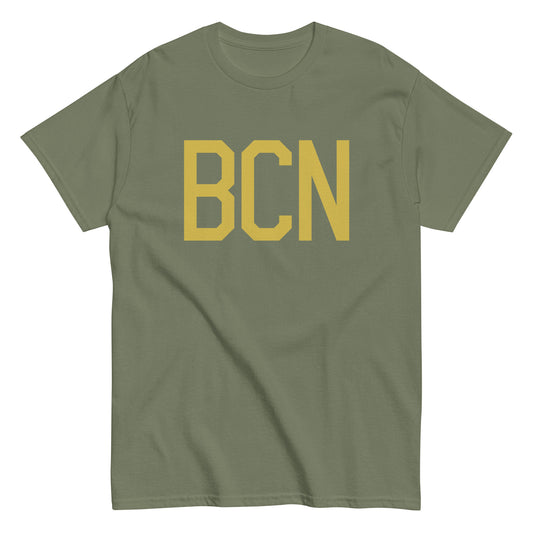 BCN Barcelona Men's T-Shirt • Air Force Lettering in Old Gold • YHM Designs - Image 02