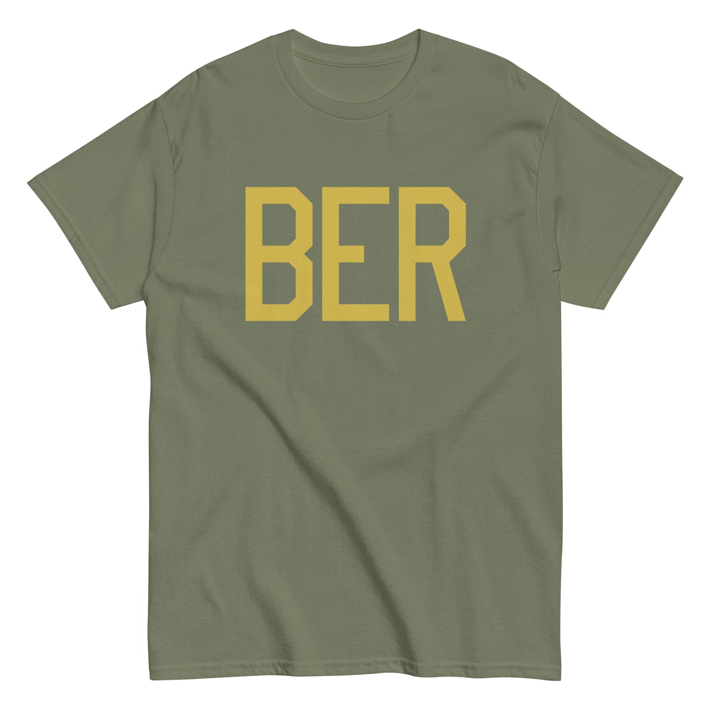 BER Berlin Men's T-Shirt • Air Force Lettering in Old Gold • YHM Designs - Image 02