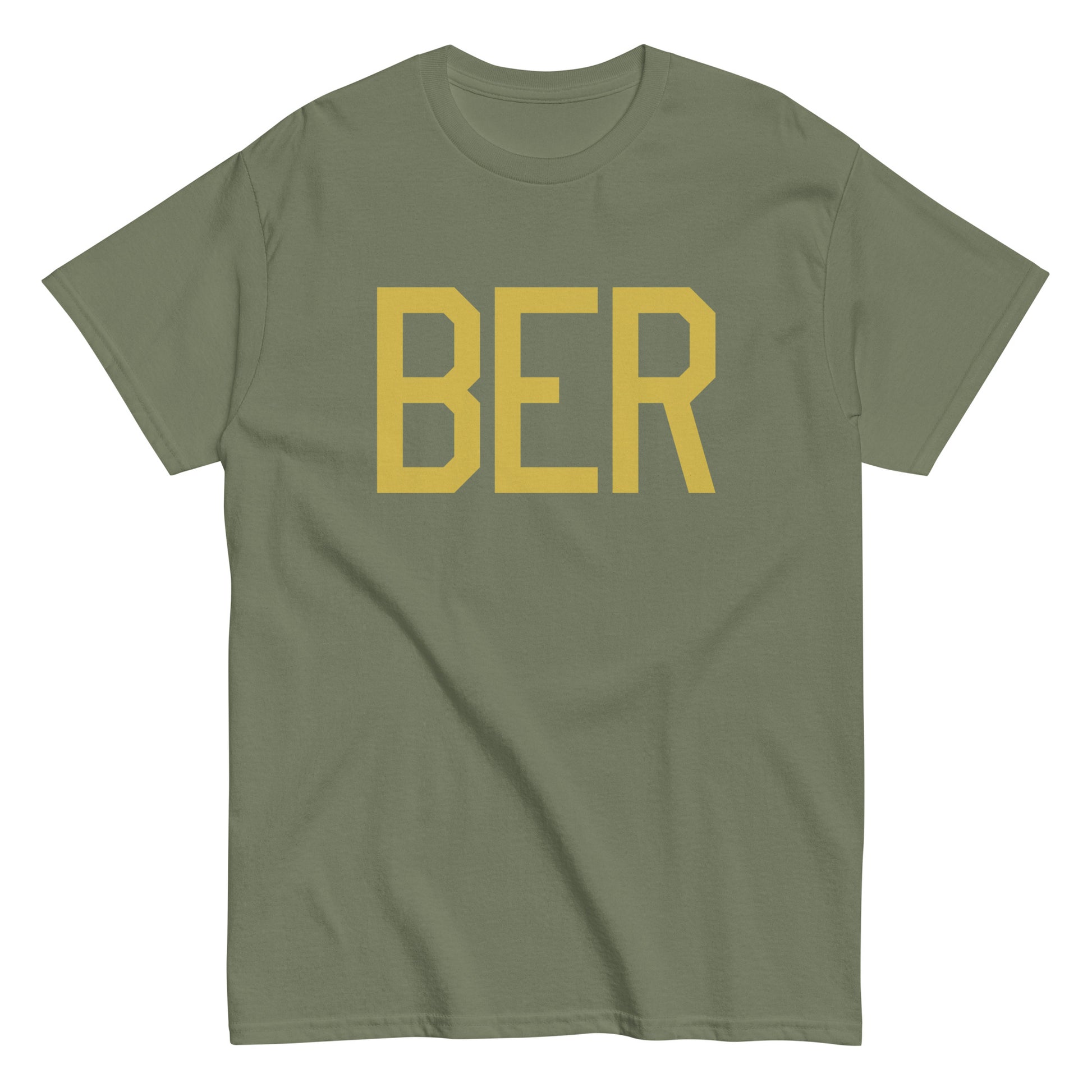 BER Berlin Men's T-Shirt • Air Force Lettering in Old Gold • YHM Designs - Image 02