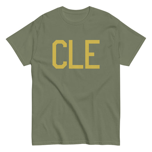 CLE Cleveland Men's T-Shirt • Air Force Lettering in Old Gold • YHM Designs - Image 02