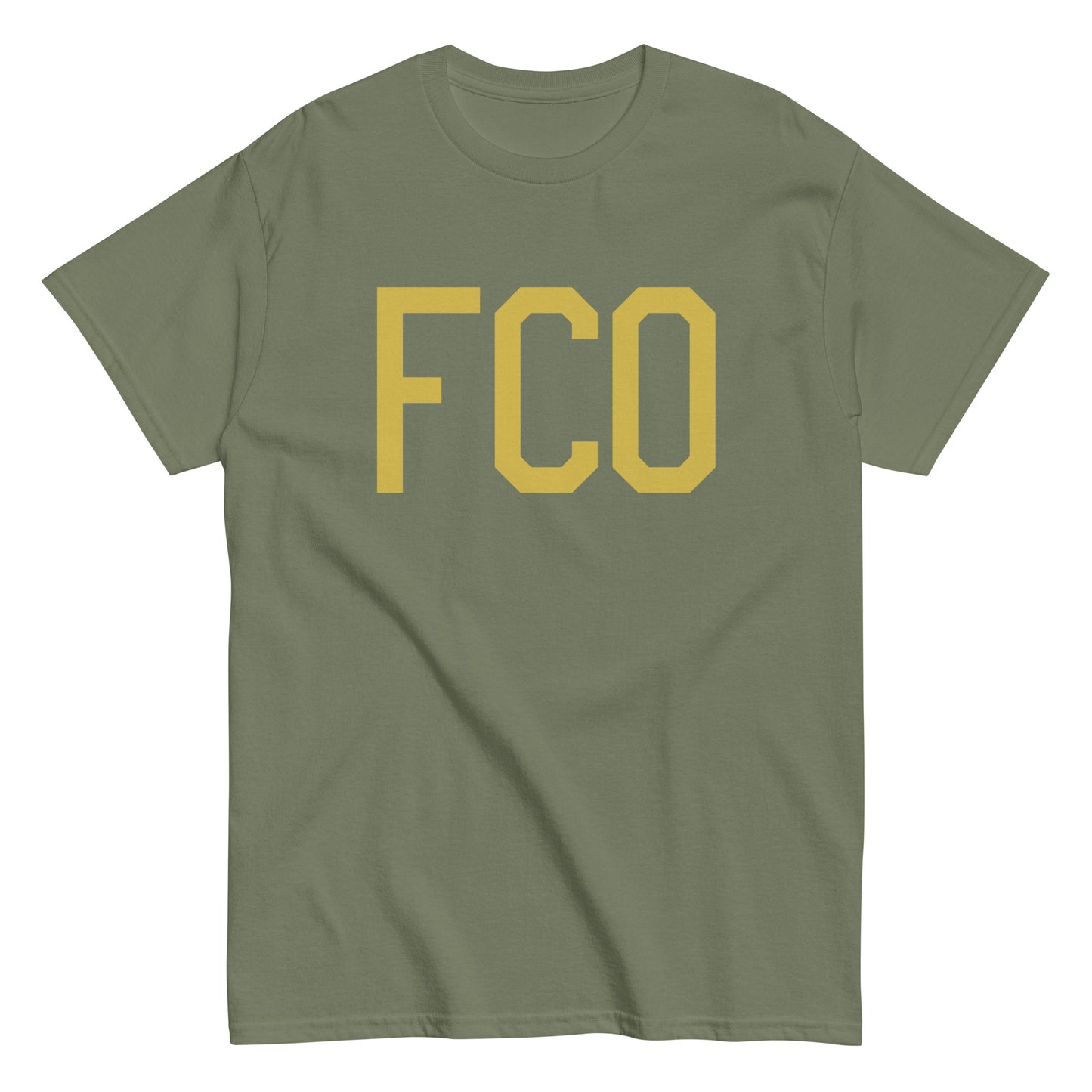 Aviation Enthusiast Men's Tee - Old Gold Graphic • FCO Rome • YHM Designs - Image 02