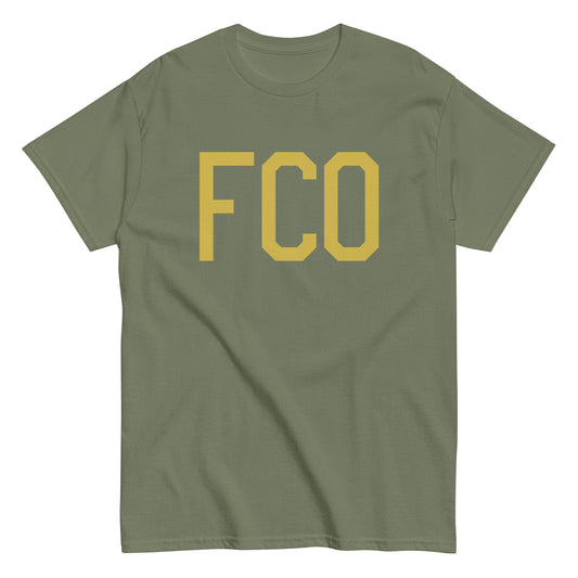 FCO Rome Men's T-Shirt • Air Force Lettering in Old Gold • YHM Designs - Image 02