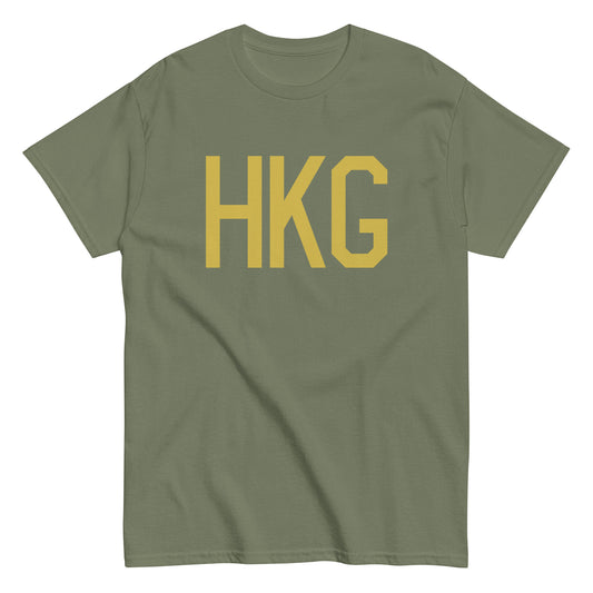 HKG Hong Kong Men's T-Shirt • Air Force Lettering in Old Gold • YHM Designs - Image 02