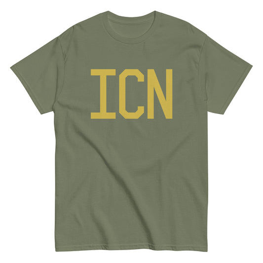 ICN Seoul Men's T-Shirt • Air Force Lettering in Old Gold • YHM Designs - Image 02