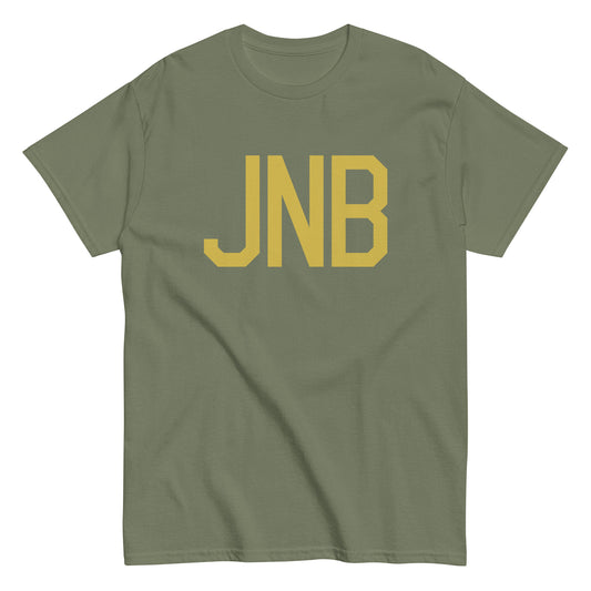 JNB Johannesburg Men's T-Shirt • Air Force Lettering in Old Gold • YHM Designs - Image 02