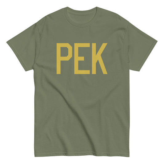PEK Beijing Men's T-Shirt • Air Force Lettering in Old Gold • YHM Designs - Image 02