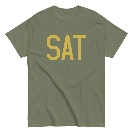 SAT San Antonio Men's T-Shirt • Air Force Lettering in Old Gold • YHM Designs - Image 02