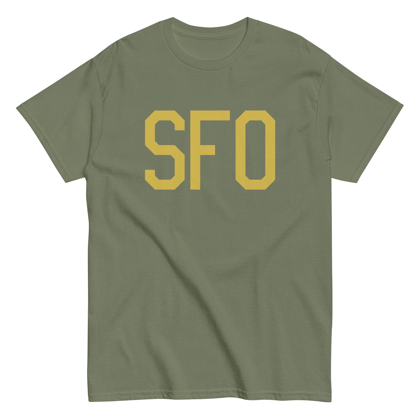 Aviation Enthusiast Men's Tee - Old Gold Graphic • SFO San Francisco • YHM Designs - Image 02