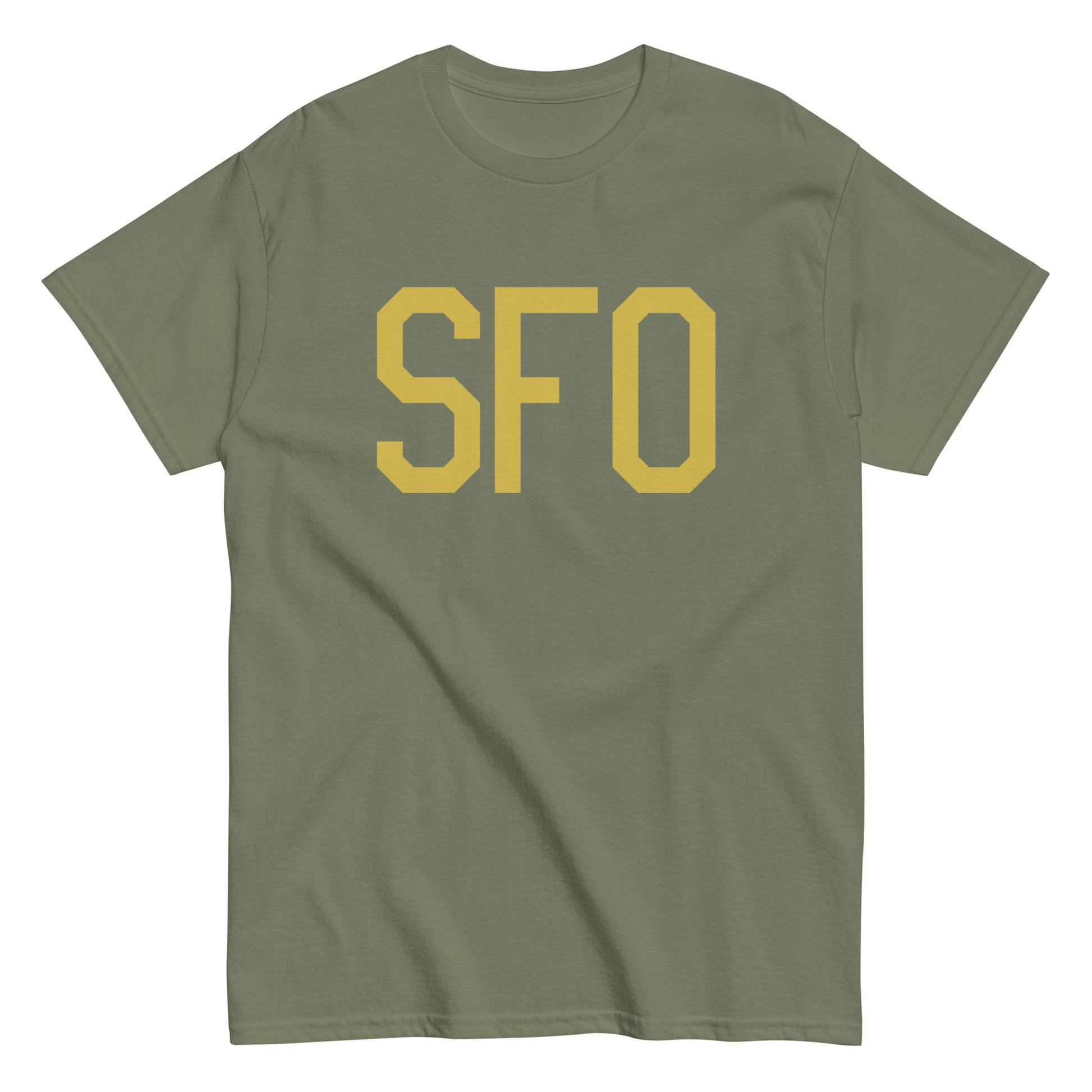Aviation Enthusiast Men's Tee - Old Gold Graphic • SFO San Francisco • YHM Designs - Image 02