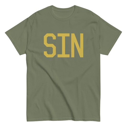 SIN Singapore Men's T-Shirt • Air Force Lettering in Old Gold • YHM Designs - Image 02