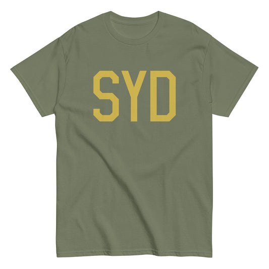 SYD Sydney Men's T-Shirt • Air Force Lettering in Old Gold • YHM Designs - Image 02