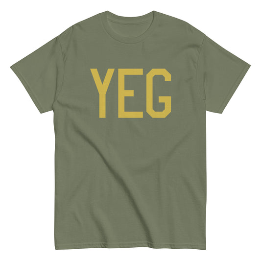 YEG Edmonton Men's T-Shirt • Air Force Lettering in Old Gold • YHM Designs - Image 02
