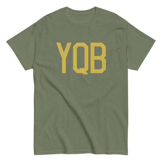 YQB Quebec City Men's T-Shirt • Air Force Lettering in Old Gold • YHM Designs - Image 02