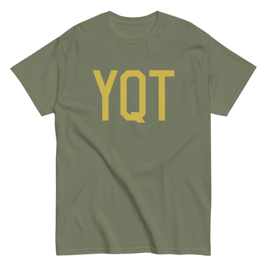 YQT Thunder Bay Men's T-Shirt • Air Force Lettering in Old Gold • YHM Designs - Image 02