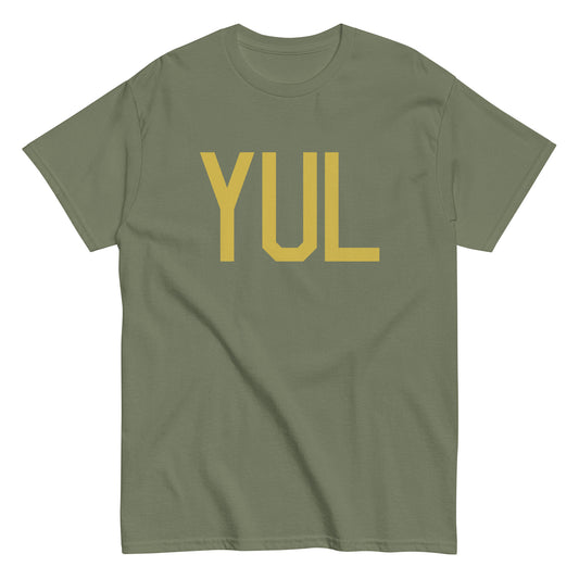 YUL Montreal Men's T-Shirt • Air Force Lettering in Old Gold • YHM Designs - Image 02