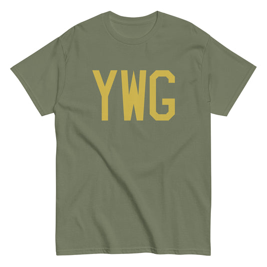 YWG Winnipeg Men's T-Shirt • Air Force Lettering in Old Gold • YHM Designs - Image 02