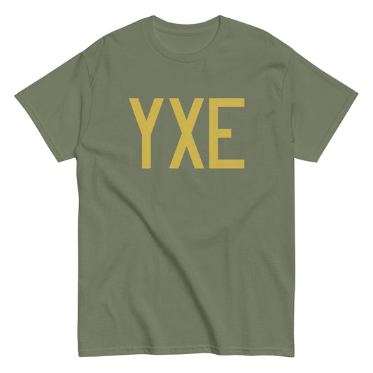 YXE Saskatoon Men's T-Shirt • Air Force Lettering in Old Gold • YHM Designs - Image 02