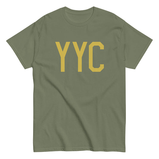 YYC Calgary Men's T-Shirt • Air Force Lettering in Old Gold • YHM Designs - Image 02