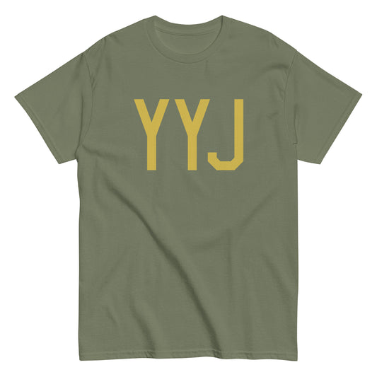YYJ Victoria Men's T-Shirt • Air Force Lettering in Old Gold • YHM Designs - Image 02