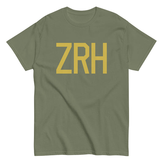 ZRH Zurich Men's T-Shirt • Air Force Lettering in Old Gold • YHM Designs - Image 02