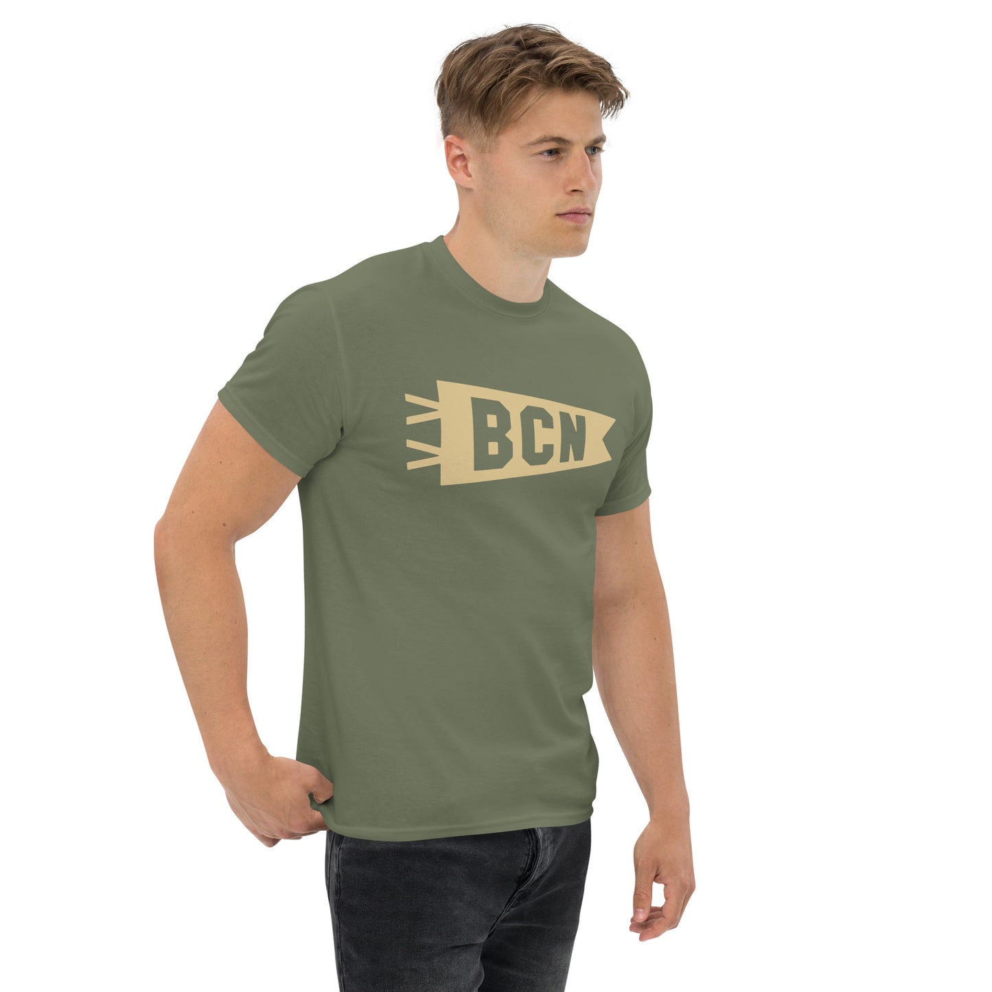 BCN Barcelona Men's T-Shirt • Banner Design in Light Brown • YHM Designs - Image 06
