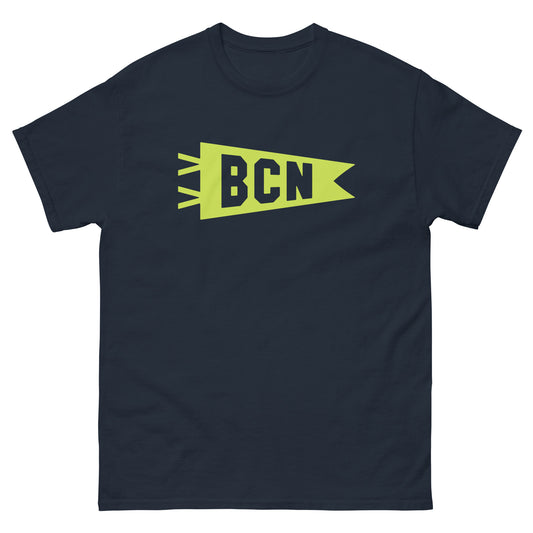 BCN Barcelona Men's T-Shirt • Banner Design in Green • YHM Designs - Image 01
