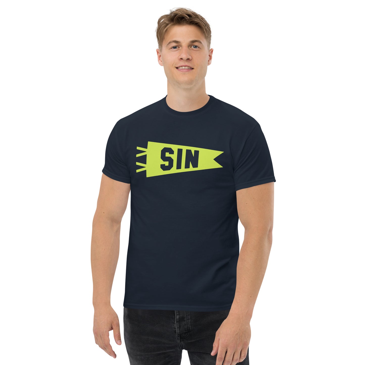 Airport Code Men's T-Shirt - Green Graphic • SIN Singapore • YHM Designs - Image 03