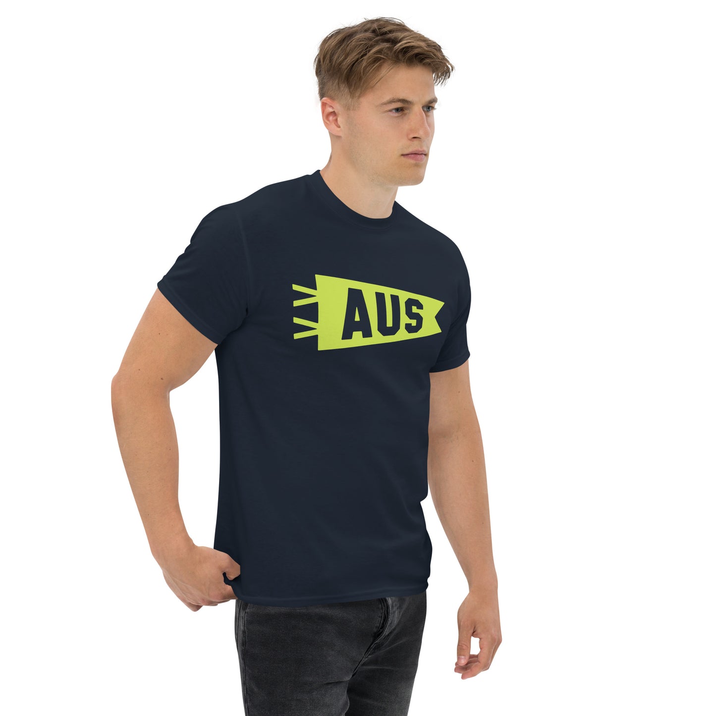 Airport Code Men's T-Shirt - Green Graphic • AUS Austin • YHM Designs - Image 06