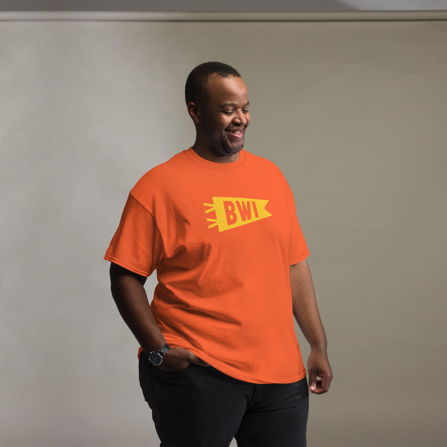 Airport Code Men's T-Shirt - Yellow Graphic • BWI Baltimore • YHM Designs - Image 09