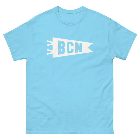 BCN Barcelona Men's T-Shirt • Banner Design in White • YHM Designs - Image 02