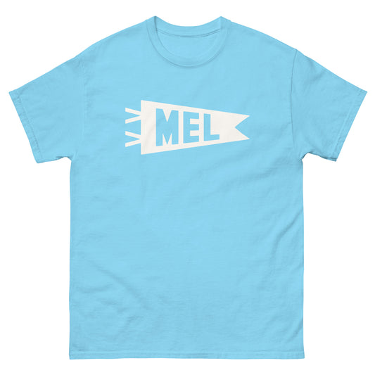 MEL Melbourne Men's T-Shirt • Banner Design in White • YHM Designs - Image 02