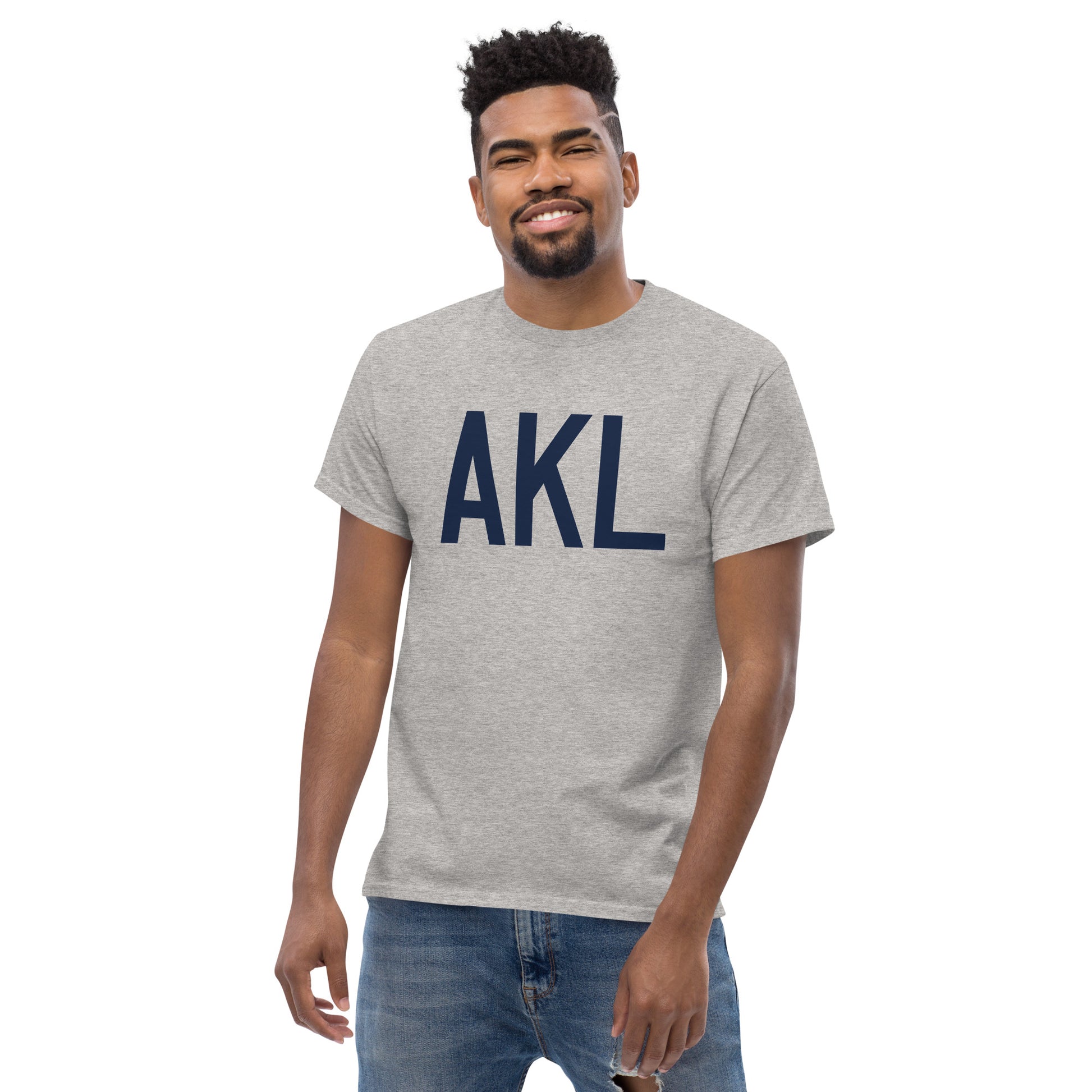 AKL Auckland Men's T-Shirt • Air Force Lettering in Navy Blue • YHM Designs - Image 06