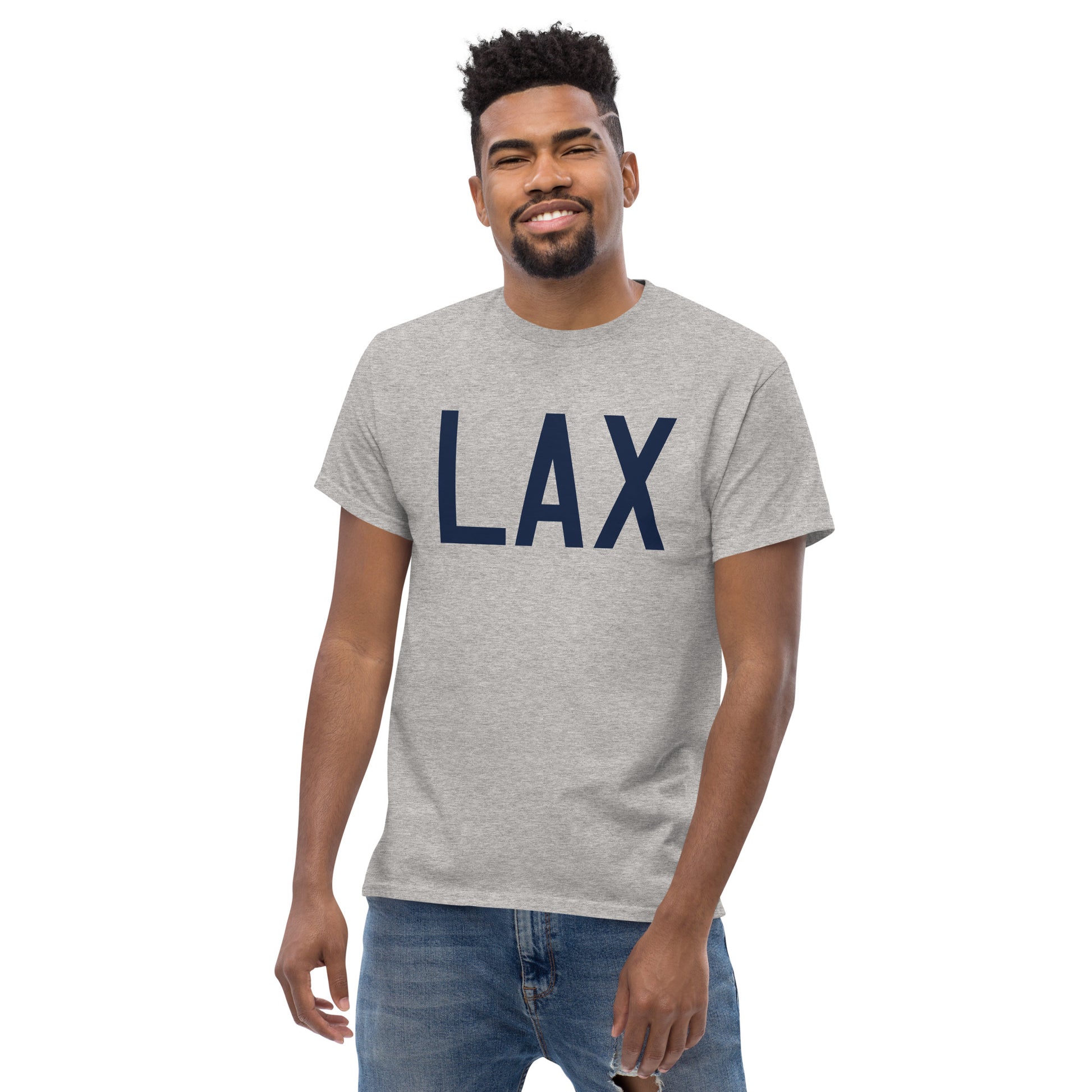 Aviation-Theme Men's T-Shirt - Navy Blue Graphic • LAX Los Angeles • YHM Designs - Image 06