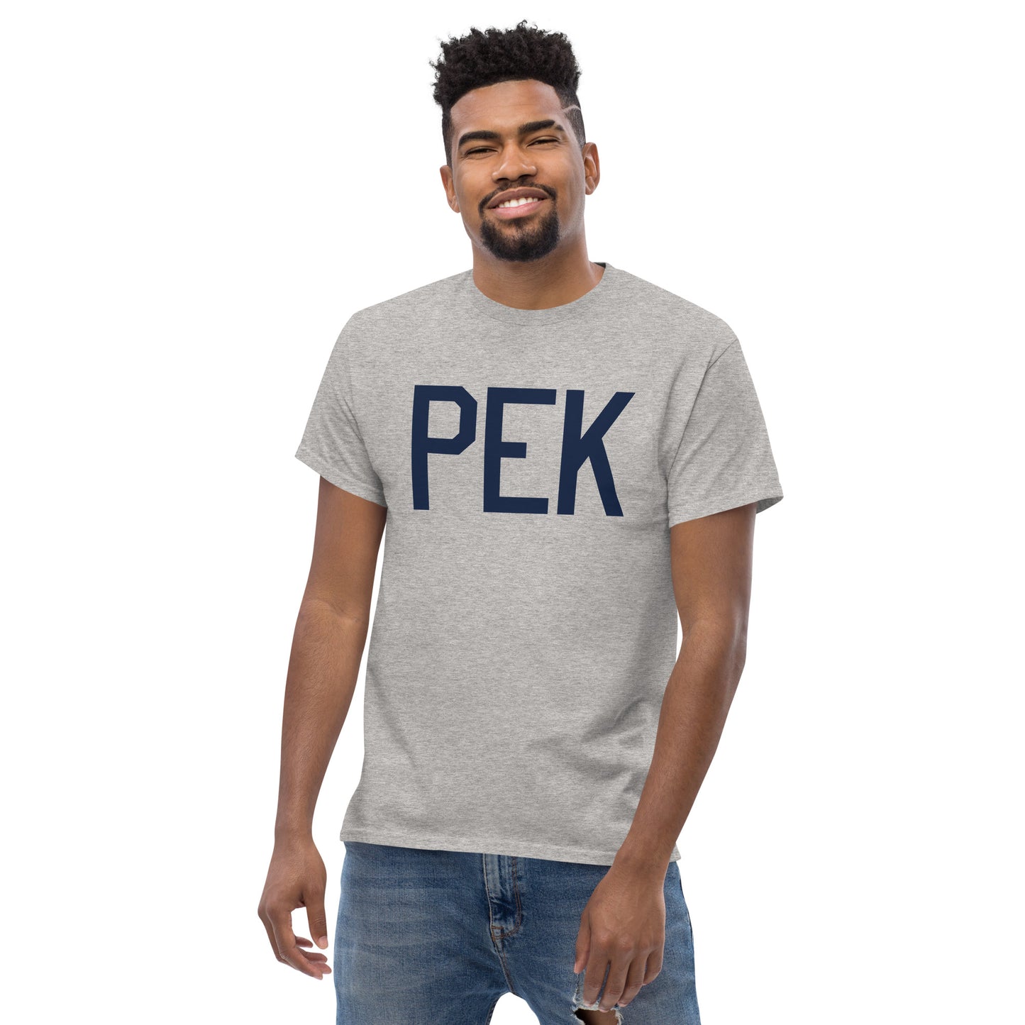 Aviation-Theme Men's T-Shirt - Navy Blue Graphic • PEK Beijing • YHM Designs - Image 06