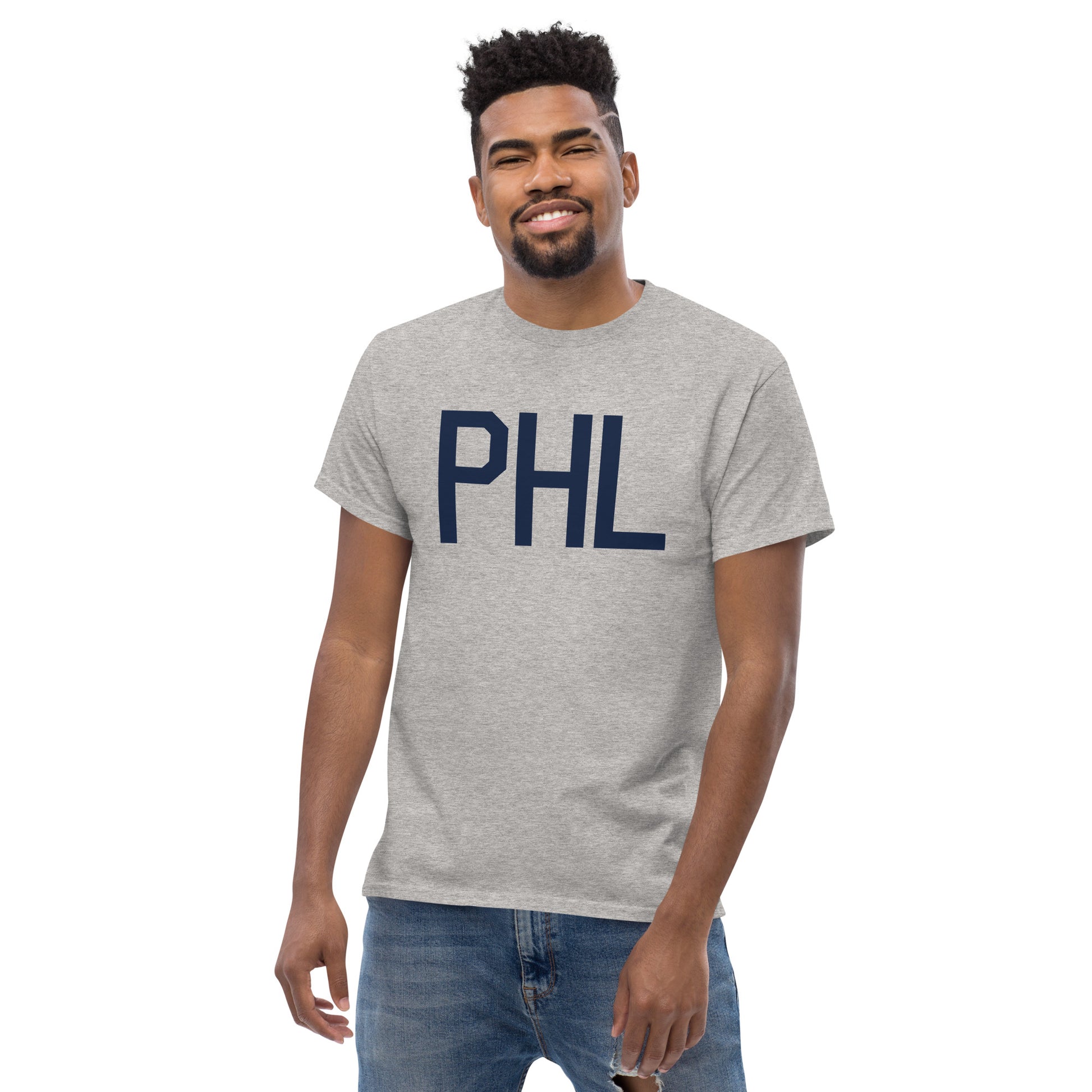 Aviation-Theme Men's T-Shirt - Navy Blue Graphic • PHL Philadelphia • YHM Designs - Image 06