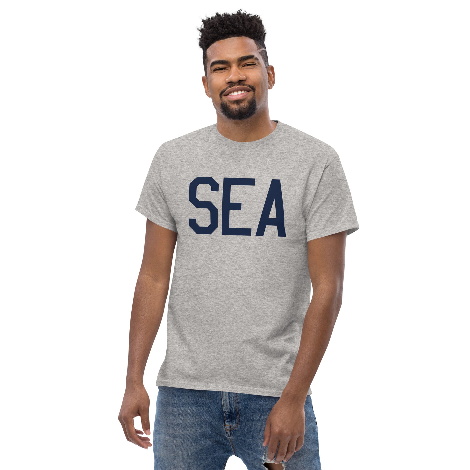 Aviation-Theme Men's T-Shirt - Navy Blue Graphic • SEA Seattle • YHM Designs - Image 06