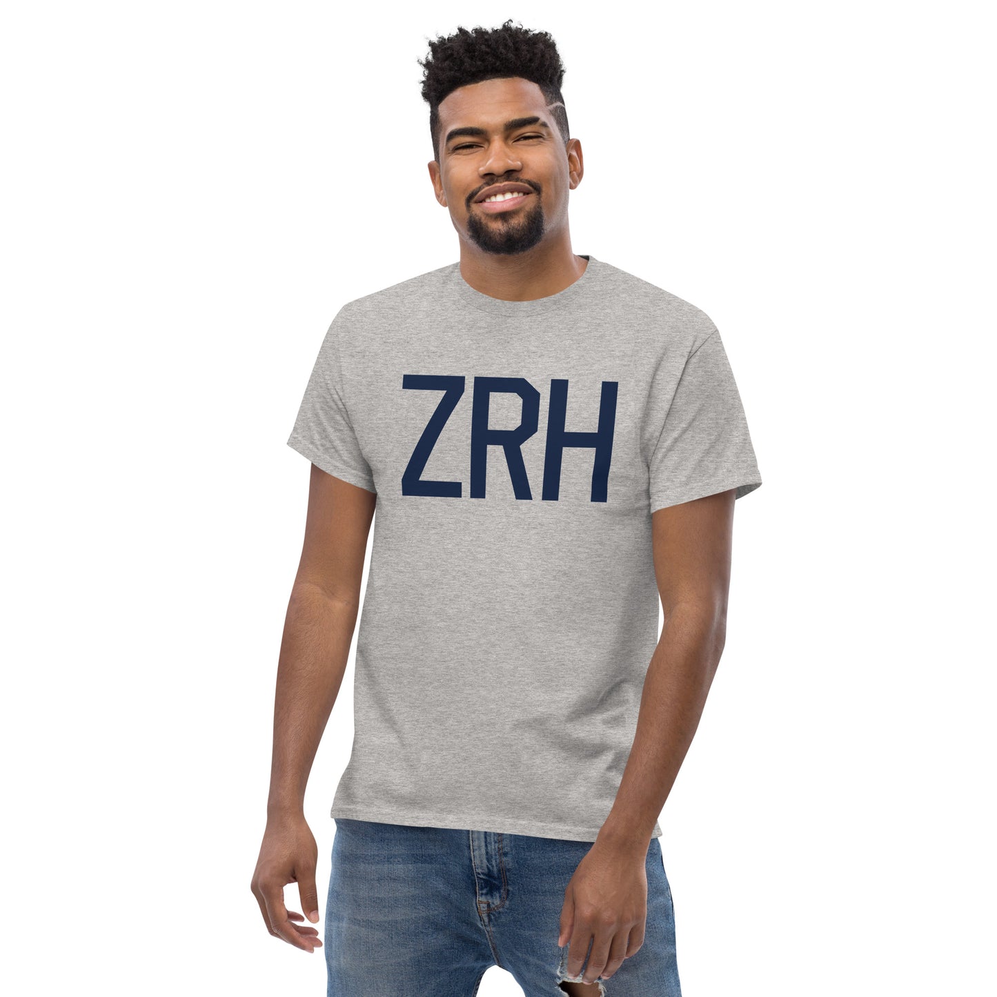 Aviation-Theme Men's T-Shirt - Navy Blue Graphic • ZRH Zurich • YHM Designs - Image 06