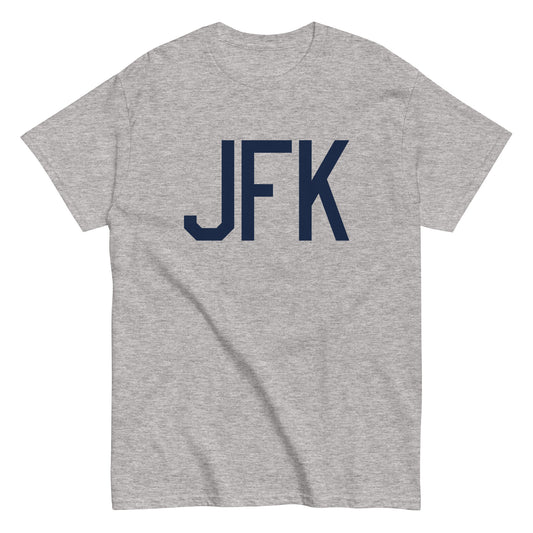 JFK New York City Men's T-Shirt • Air Force Lettering in Navy Blue • YHM Designs - Image 02