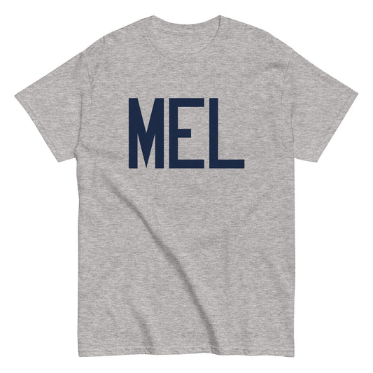 MEL Melbourne Men's T-Shirt • Air Force Lettering in Navy Blue • YHM Designs - Image 02