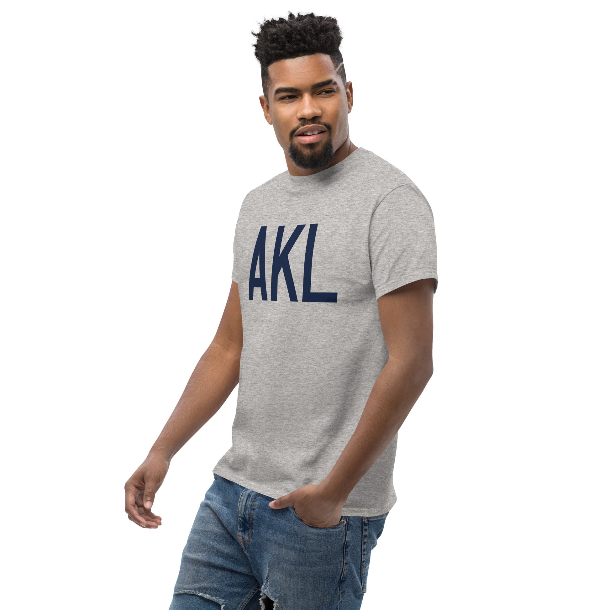 AKL Auckland Men's T-Shirt • Air Force Lettering in Navy Blue • YHM Designs - Image 07
