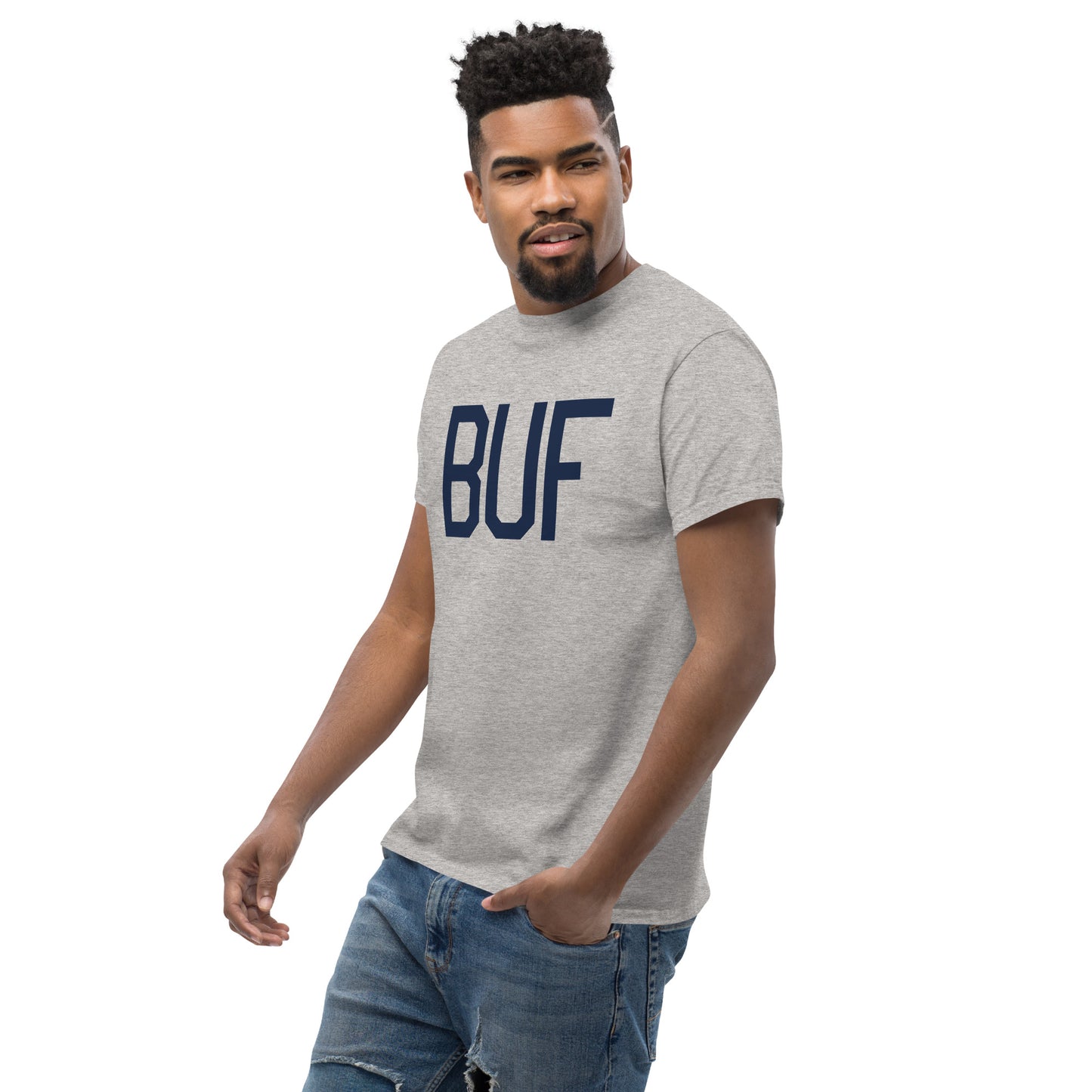 Aviation-Theme Men's T-Shirt - Navy Blue Graphic • BUF Buffalo • YHM Designs - Image 07