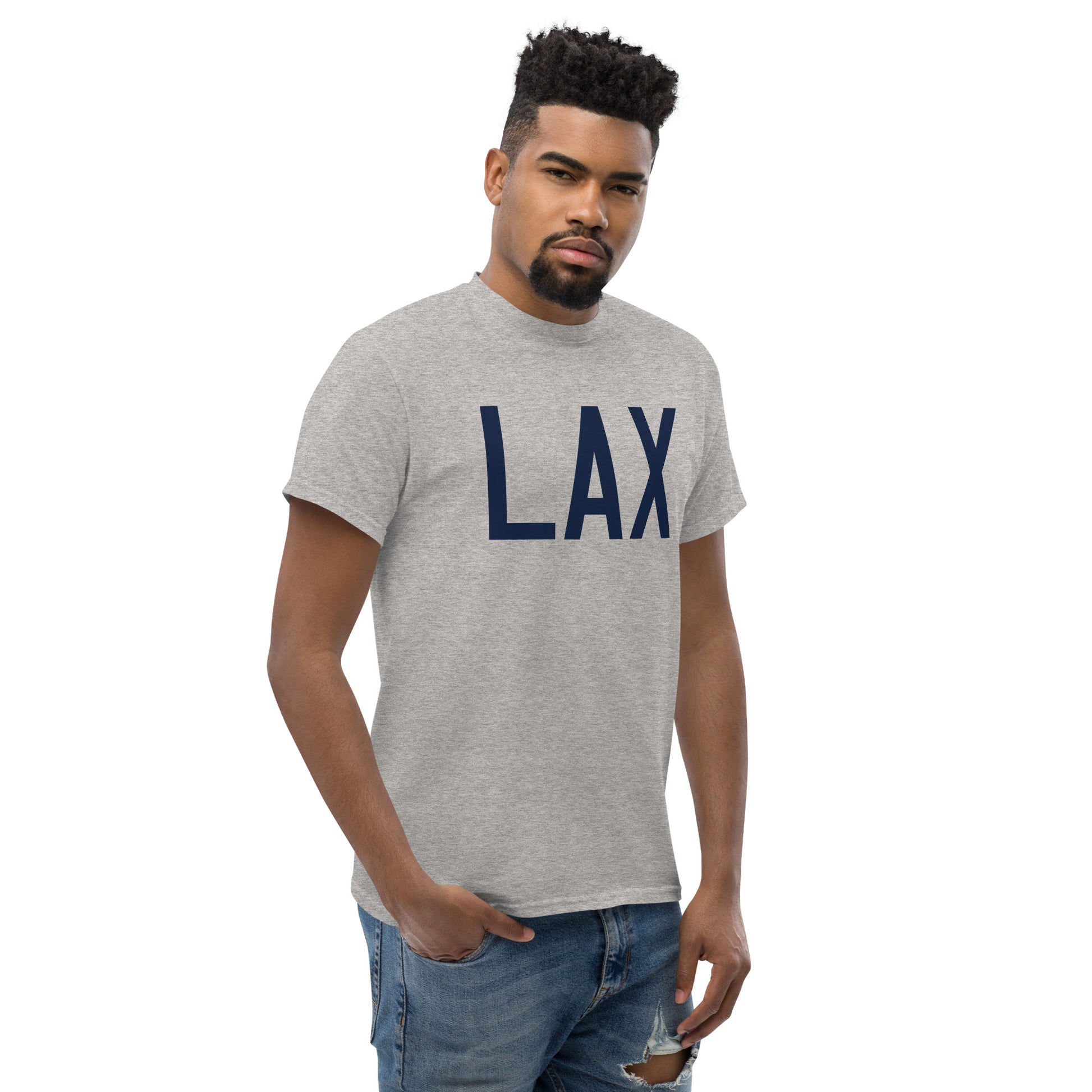 Aviation-Theme Men's T-Shirt - Navy Blue Graphic • LAX Los Angeles • YHM Designs - Image 08