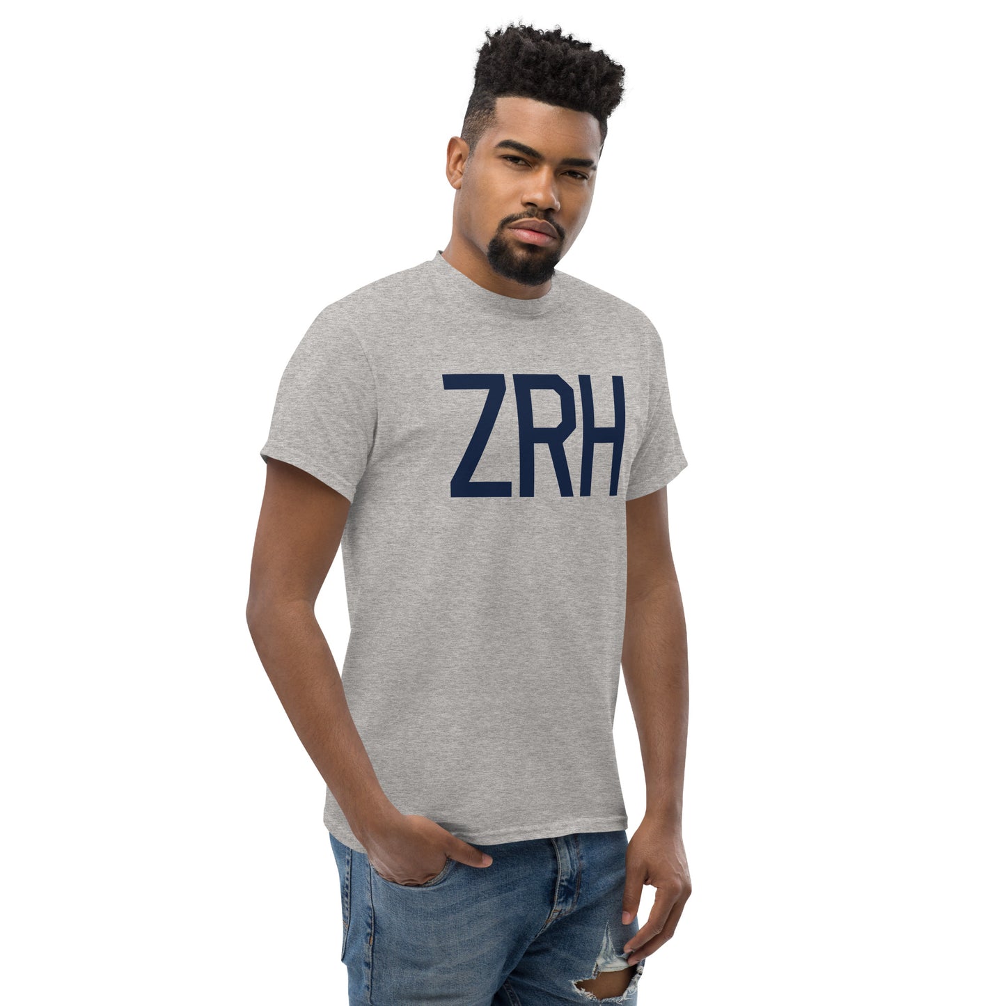 Aviation-Theme Men's T-Shirt - Navy Blue Graphic • ZRH Zurich • YHM Designs - Image 08