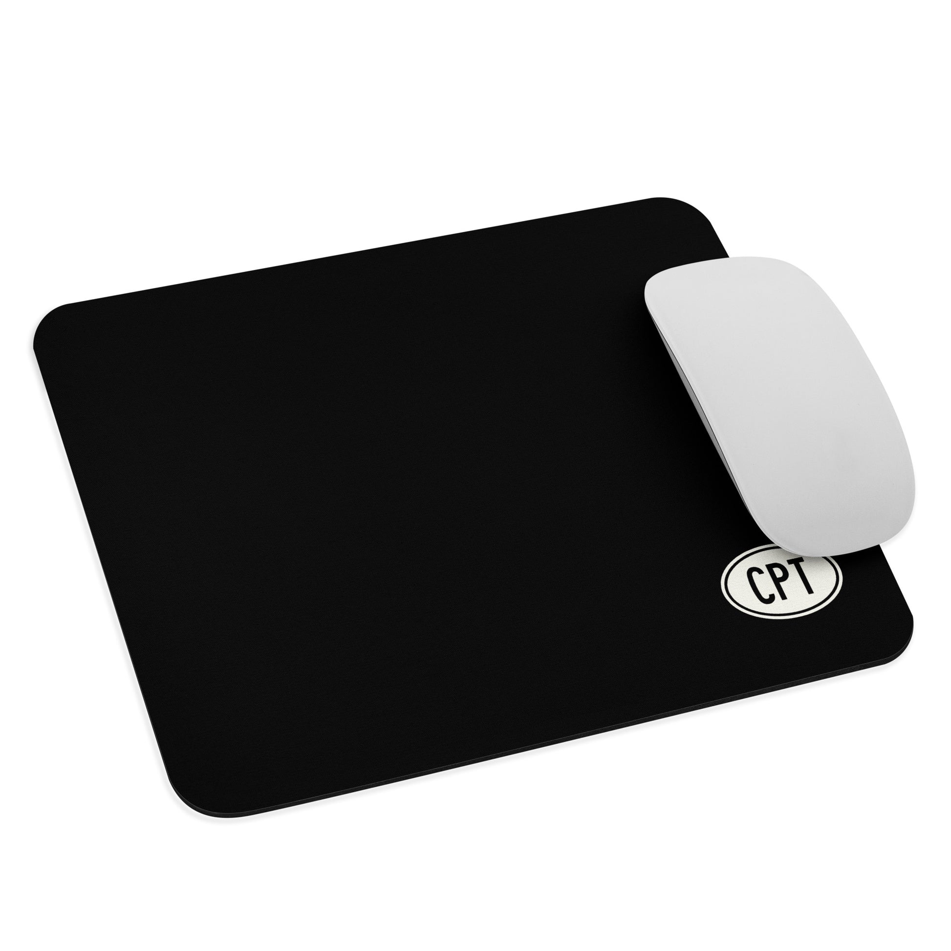 CPT Cape Town Mouse Pad • Black with Oval Car Sticker Design • YHM Designs - Image 03