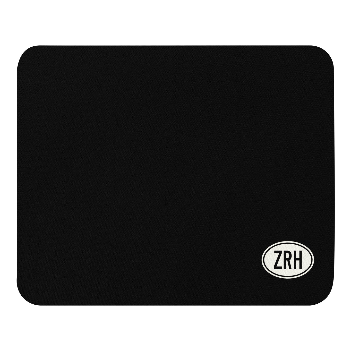 ZRH Zurich Mouse Pad • Black with Oval Car Sticker Design • YHM Designs - Image 01