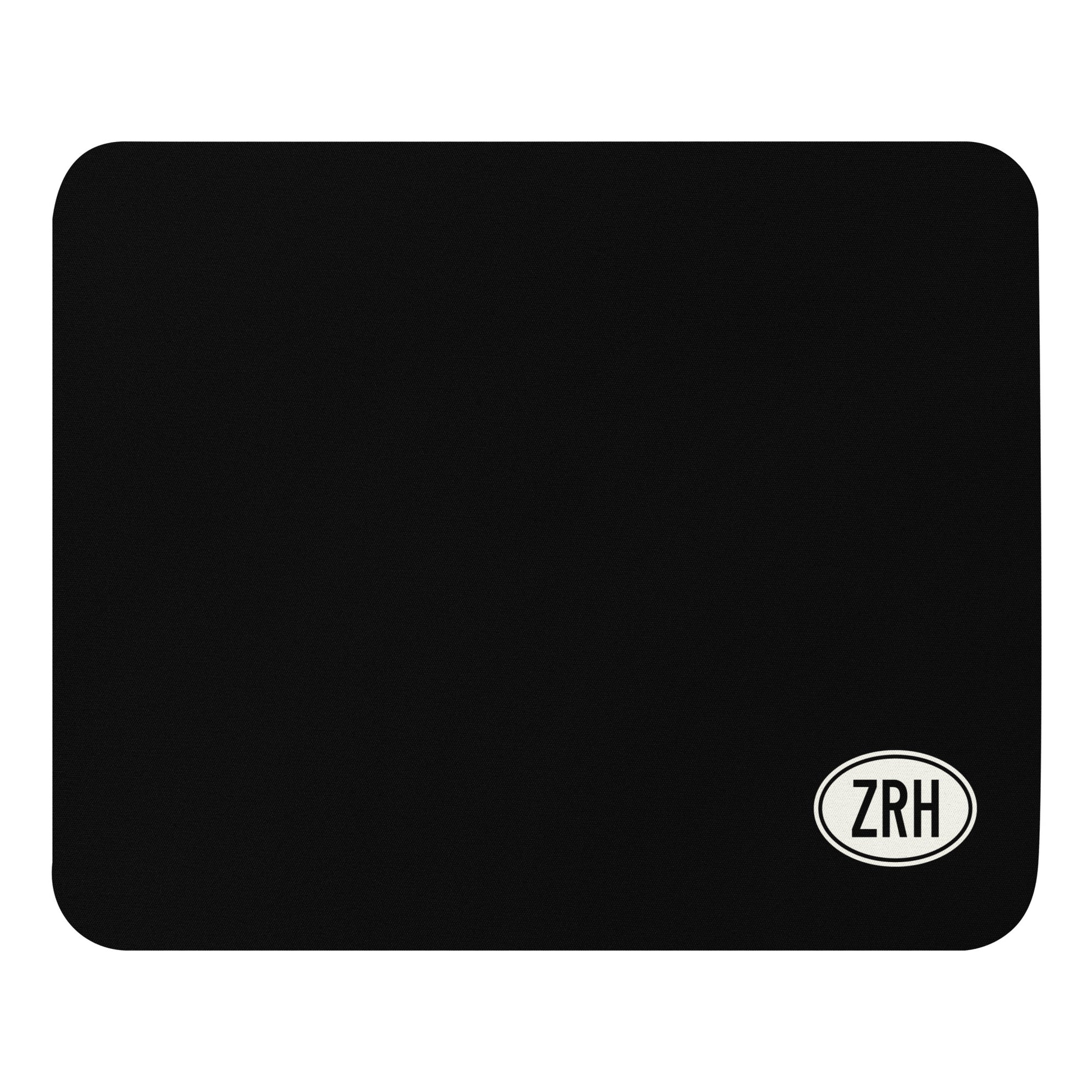 ZRH Zurich Mouse Pad • Black with Oval Car Sticker Design • YHM Designs - Image 01