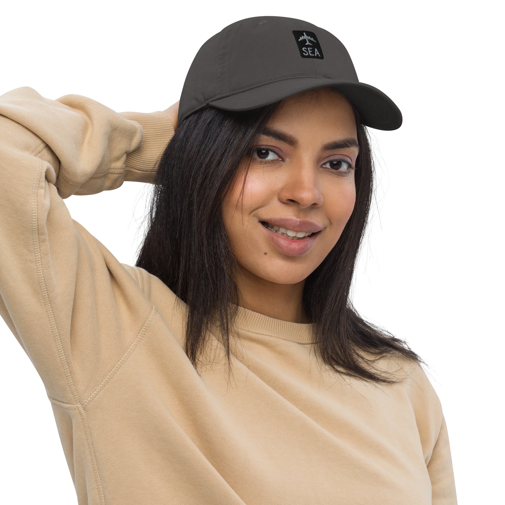 Jetliner Organic Dad Hat • Grey • SEA Seattle Souvenir • YHM Designs - Image 02