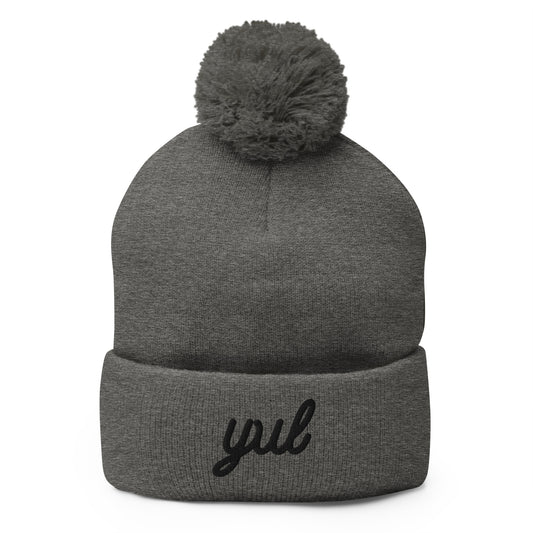 YUL Montreal Pom-Pom Beanie • Vintage Script Lettering in Black • YHM Designs - Image 02